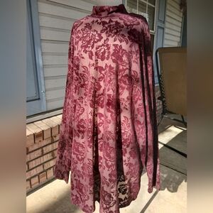 Torrid‎ Floral Blouse, Burgundy Rose, Semi Sheer,